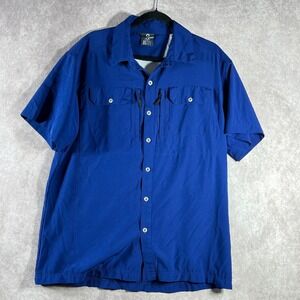 Little Donkey Andy Shirt Mens Medium Blue Button Up Short Sleeve Vented Outdoor‎